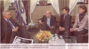 President Moshe Katzav, Minister Natan Sharansky meet with Raoul Wallenberg nieces Louise von Dardel and Marie Dupuy, January 2005, Jerusalem Post