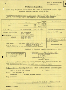 Fig.2 ASEA's export declaration from late 1942 for high speed drilling equipment to Hungary. Source: File for Mellaneuropeiska at Valutakontoret. Riksarkivet, Stockholm) 